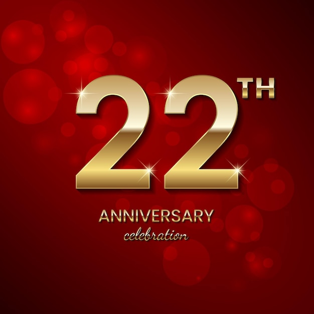 22th Anniversary Logo Golden number with sparkling confetti and glitter Vector Template