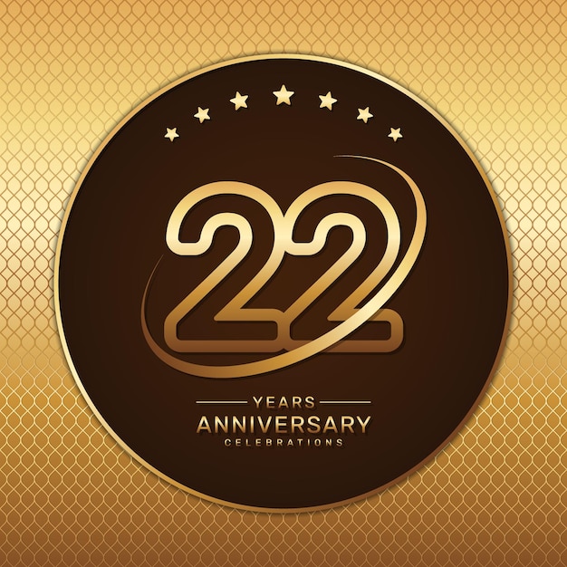 22th anniversary logo with a golden number and ring isolated on a golden pattern background