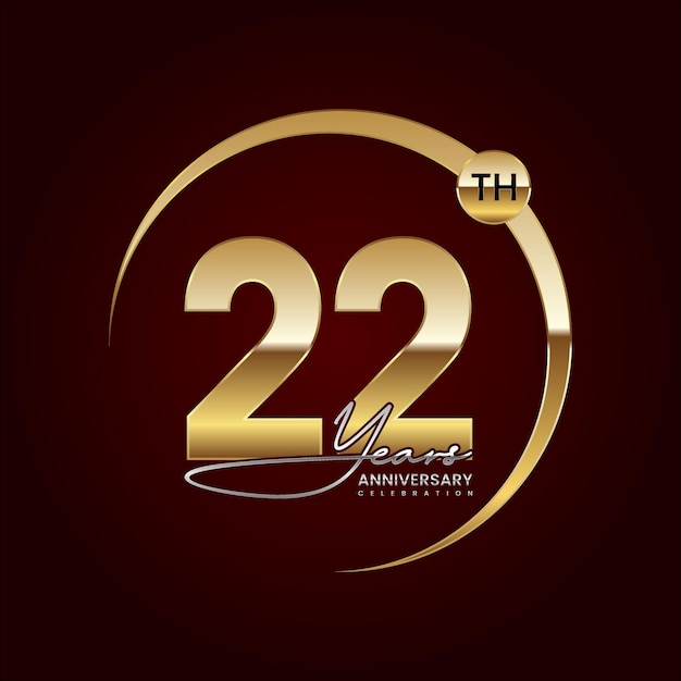 22th Anniversary Luxury logo design with golden ring Handwritten style text Logo Vector Template