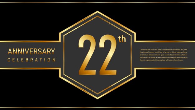 22th anniversary template design with golden color and emblem style vector template