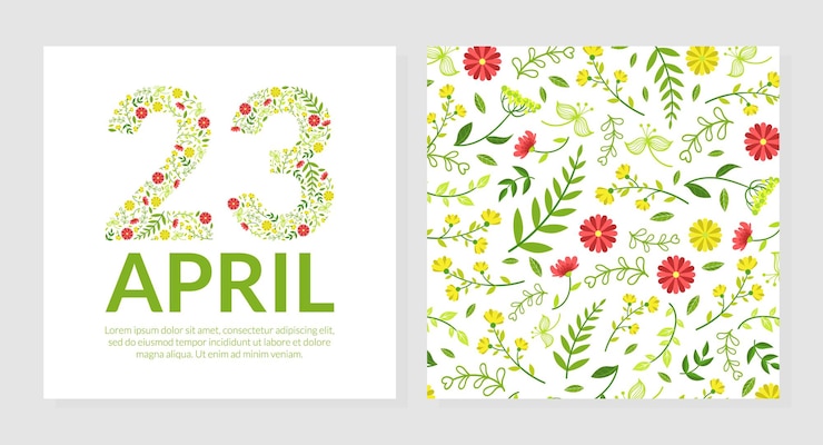 Vector 23 april template voor groeten- of uitnodigingskaarten met vectorillustratie met bloemenpatroon
