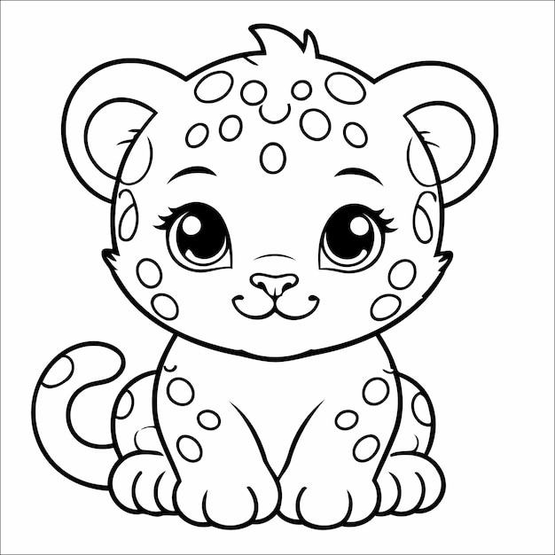 Vettore 23 cute leopard kawaii vector coloring page per bambini