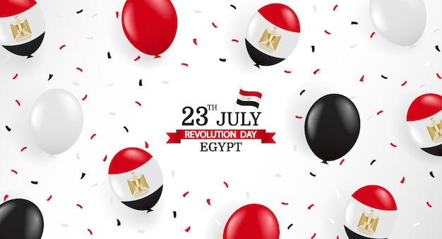 23 juli, revolutiedag egypte. wenskaart met ballonnen en confetti.