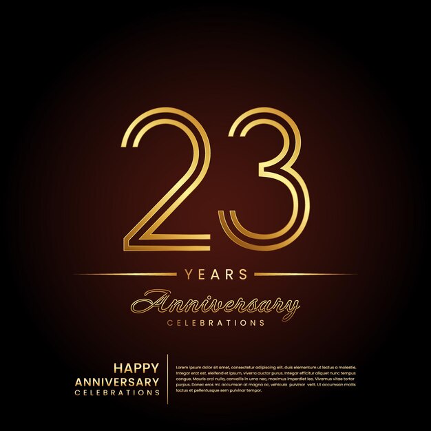 23 year anniversary template design in golden color