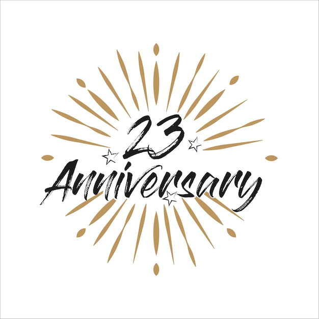 Vector 23 years anniversary retro template. vintage logo 23rd years with ribbon and fireworks vector design