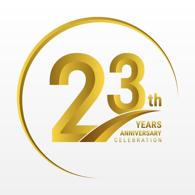 23e verjaardag Logo ontwerp met gouden kleur en ring Logo Vector Template