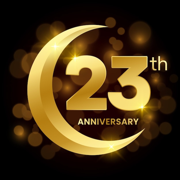 23e verjaardag sjabloonontwerp met gouden halve maan concept Logo Vector Template