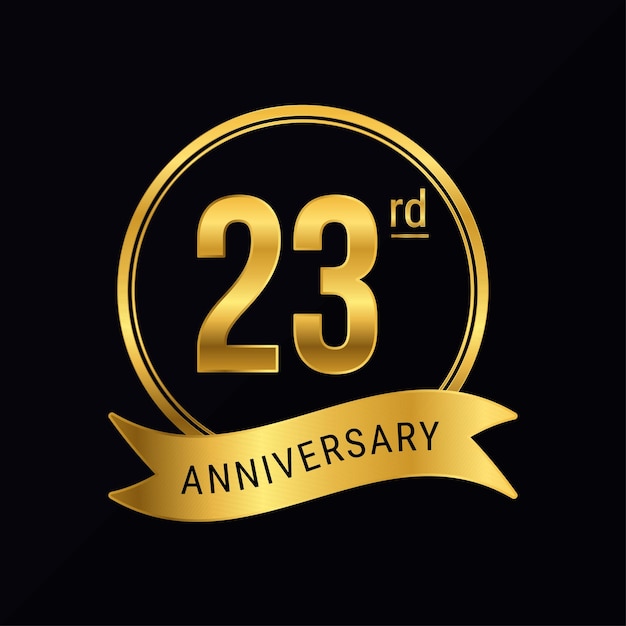 Vector 23rd anniversary logo golden color celebration event wedding greeting card invitation round