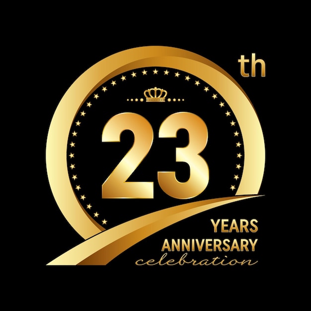 23th Anniversary logo design with golden ring for anniversary celebration event invitation wedding greeting card banner poster flyer brochure Logo Vector Template