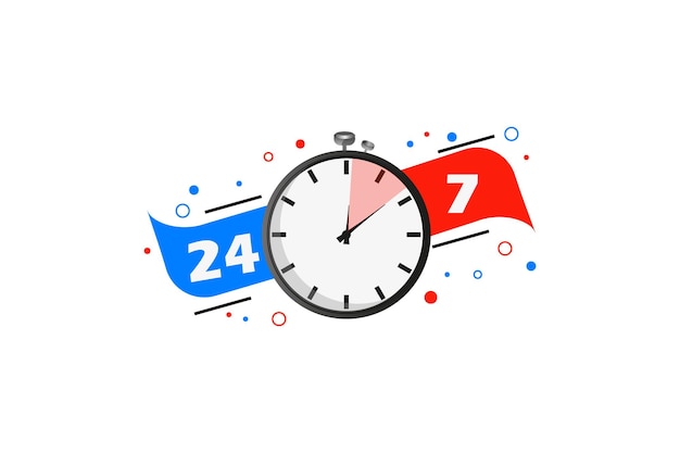 24 7 hours service design with clock vector