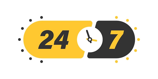 Vector 24 7 hours service icon in flat style all day business and service vector illustration on isolated background quick service time sign business concept