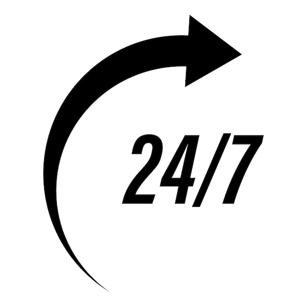 Premium Vector 24 on 7 icon. 24 hours 7 days in week service. always
