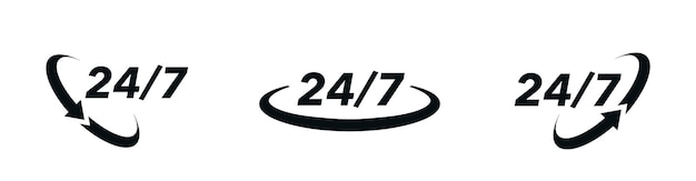 Vector 24 7 icon set the 24 hour service