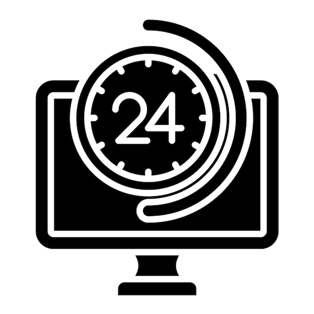 Vector 24 7 monitoring glyph solid black illustration