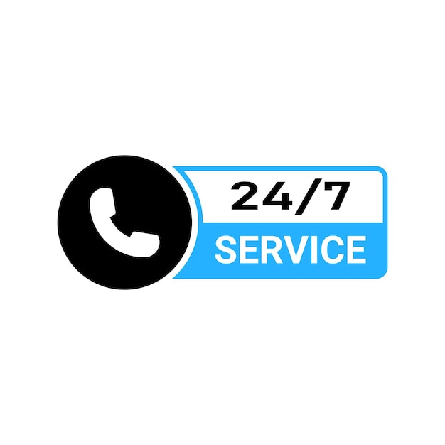 Vector 24 7 service 24/7 open concept met oproeppictogram telefoonondersteuning 24 uur per dag en 7 dagen