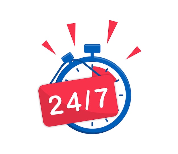 24 7 service 247 concetto aperto con timer