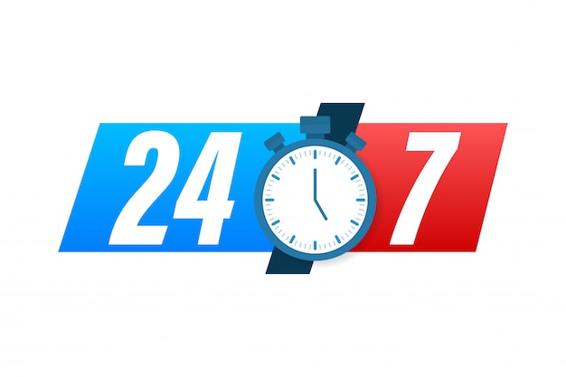 Vector 24-7 service concept. 24-7 open. support service icon.  stock illustration.