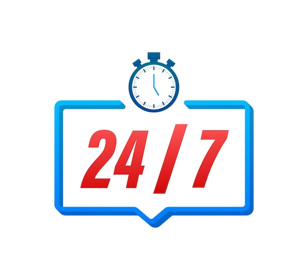 Vector 24-7 service concept. 24-7 open. support service icon. vector stock illustration.