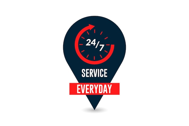 Vector 24 7 service everyday label with pointer vector