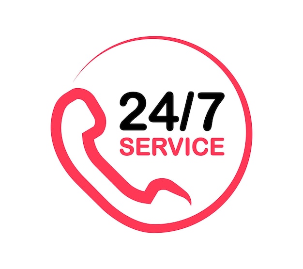 24 7 service icoon. 24-7 ondersteuning. 247 callcenter. bel vierentwintig uur