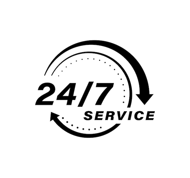 Vector 24 7 service open 24h hours a day and 7 days a week logo design for you business delivery support vector illustration