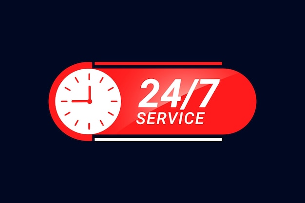 Vector 24 hour and 7 days service banner with clock vector