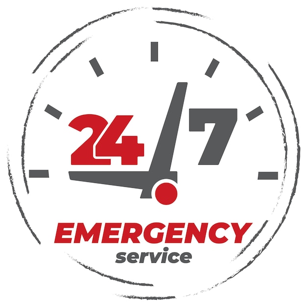 Vettore progettazione dell'etichetta del servizio di emergenza 24 ore al giorno