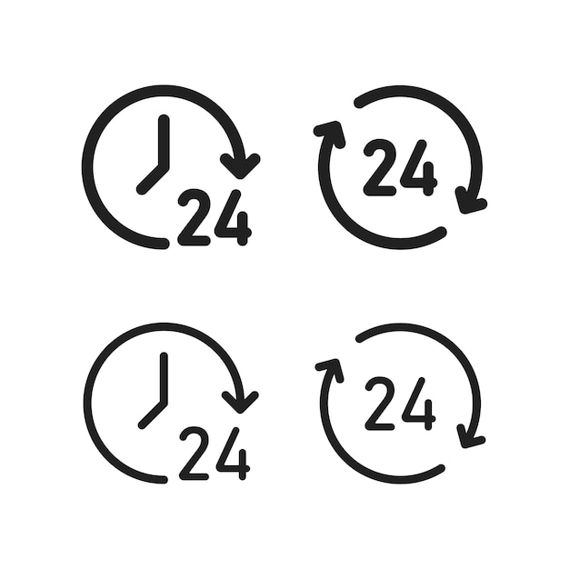 24시간 아이콘 항상 벡터 플랫에서 심볼 세트 서비스 로고 열기
