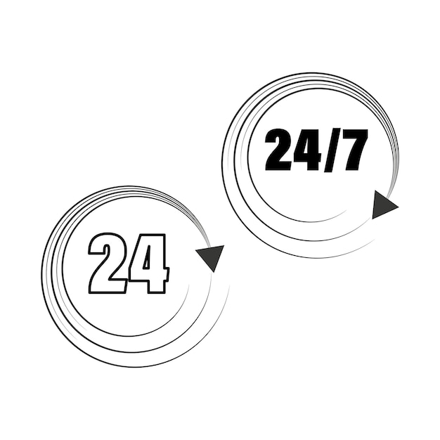 24時間連続サービスのシンボル - 時間ベクトルグラフィック - 円形の矢印デザイン