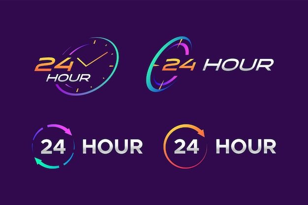 24 hour icon sign symbol logo graphic template gradient color modern style neon light