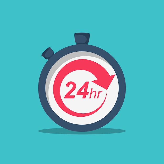 Vector 24 hours. 24 7 service icon. the circular arrow in the stopwatch. vector illustration flat design. isolated on background. the concept of continuous service.