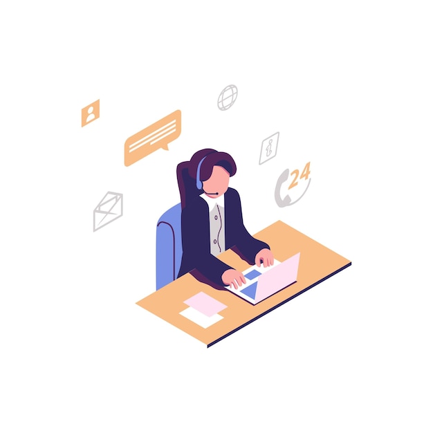 24 hours 7 days service flat style isometric illustration vector design