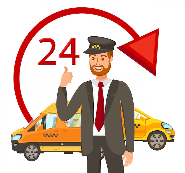 24 Hours Cab Booking Flat Vector Illustration