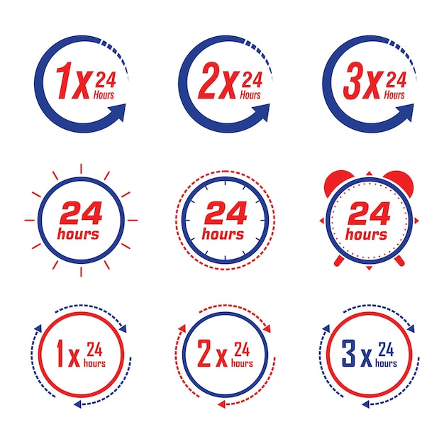 Vector 24 hours icon set vector clock time