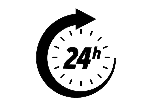 Vector 24 hours icon vector clock open time service or delivery 7 days a week and 24 hr clock arrow sign