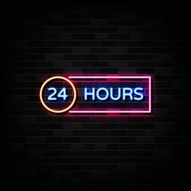 Vector 24 hours neon sign