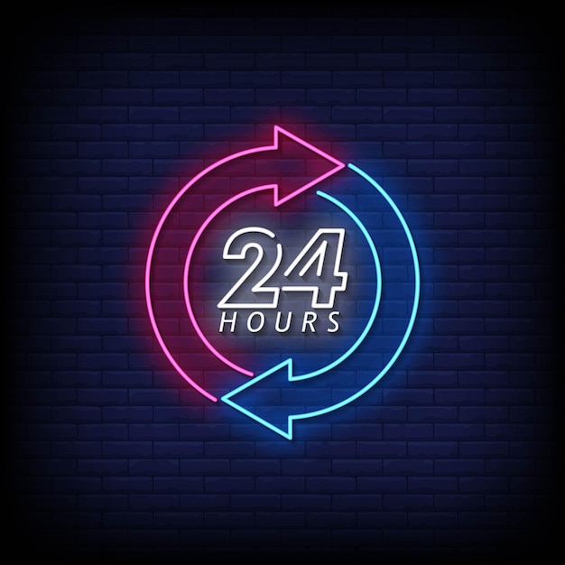 24 Hours Neon Signboard On Brick Wall