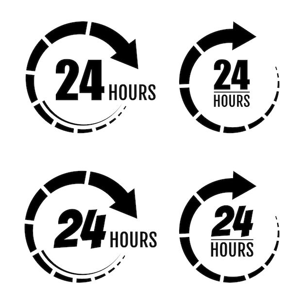 24時間の作業24時間注文執行または配達サービスアイコン白い背景で隔離の24時間開いているアイコン白い背景で定型化されたベクトルアイコン