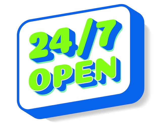 24 hours open banner color style 3d trendy typography