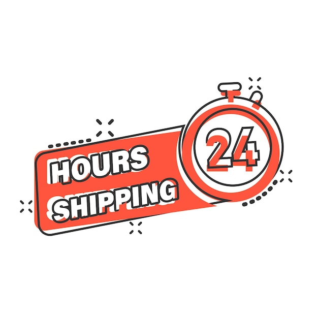 Vector 24 hours service icon in comic style all day business and service cartoon vector illustration on isolated background quick service time splash effect sign business concept