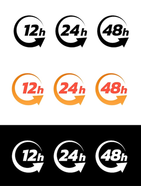 24 hours Vector around arrow and work schedule 12 24 48 hours service time line icon