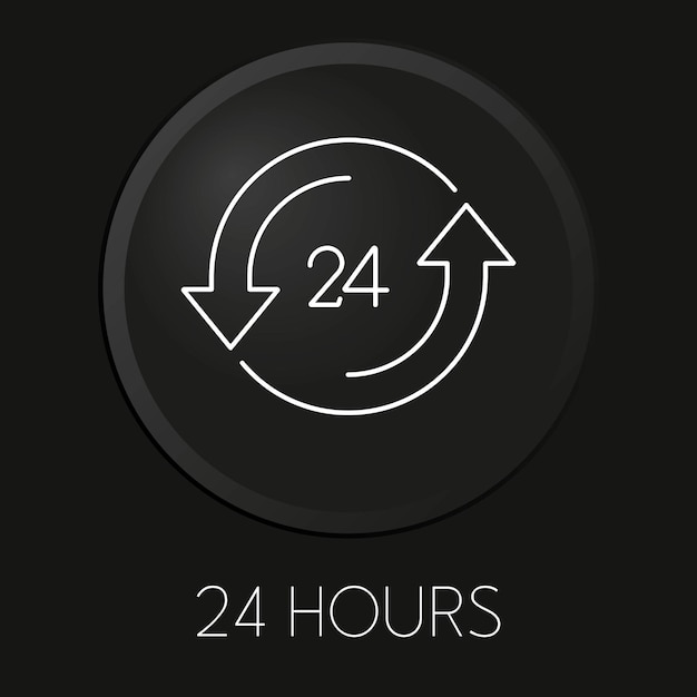 24 hours vector line icon on 3d button isolated on black background premium vector