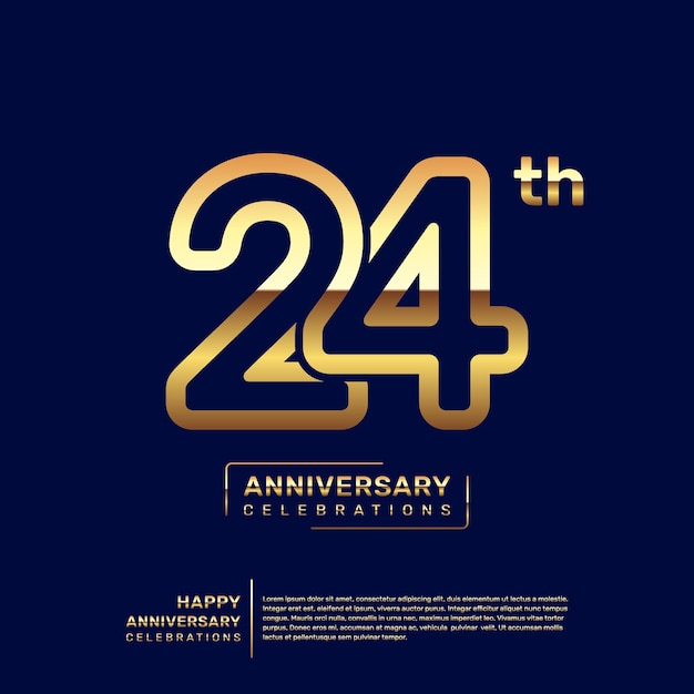 24-jarig jubileumlogo-ontwerp met een dubbel lijnconcept in gouden kleur