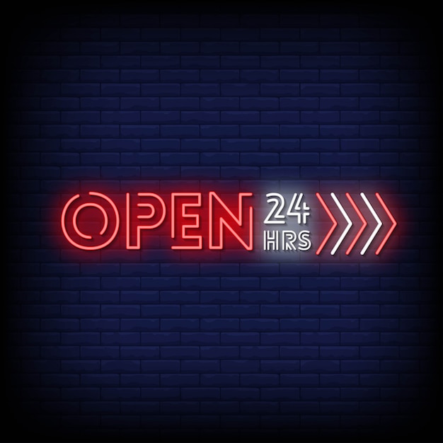 24 uur per dag geopend Neon Signs Style Text