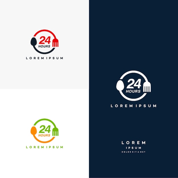 24 uur voedsellogo ontwerpt concept vector, creatief logo, badge, pictogram