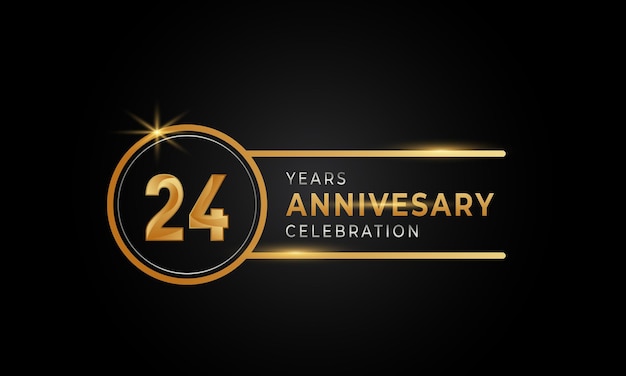 Celebrazione dell'anniversario di 24 anni colore argento dorato con anello circolare isolato su sfondo nero