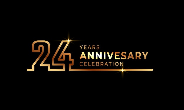 24 Year Anniversary Celebration with Golden Color One Connected Line Isolated on Dark Background