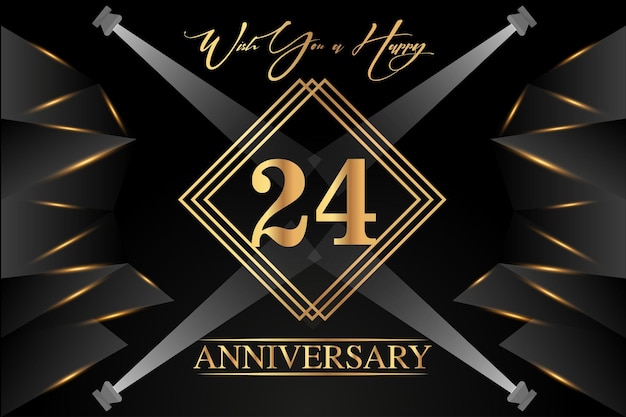 Vector 24 year happy anniversary celebration luxury golden logo design with elegance gold color lines