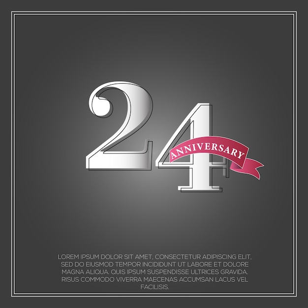 Colore del logotipo della celebrazione dell'anniversario di 24 anni con grigio lucido, con nastro e design isolato