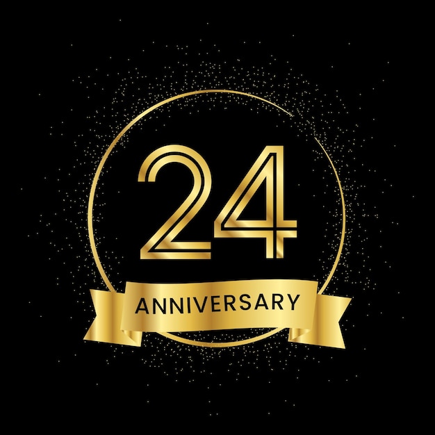 24-летняя годовщина внутри золотого круга и блеск на черном фоне Золотой юбилейный номер